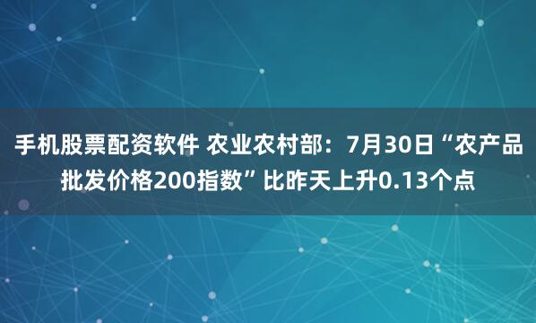 手机股票配资软件 农业农村部：7月30日“农产品批发价格200指数”比昨天上升0.13个点